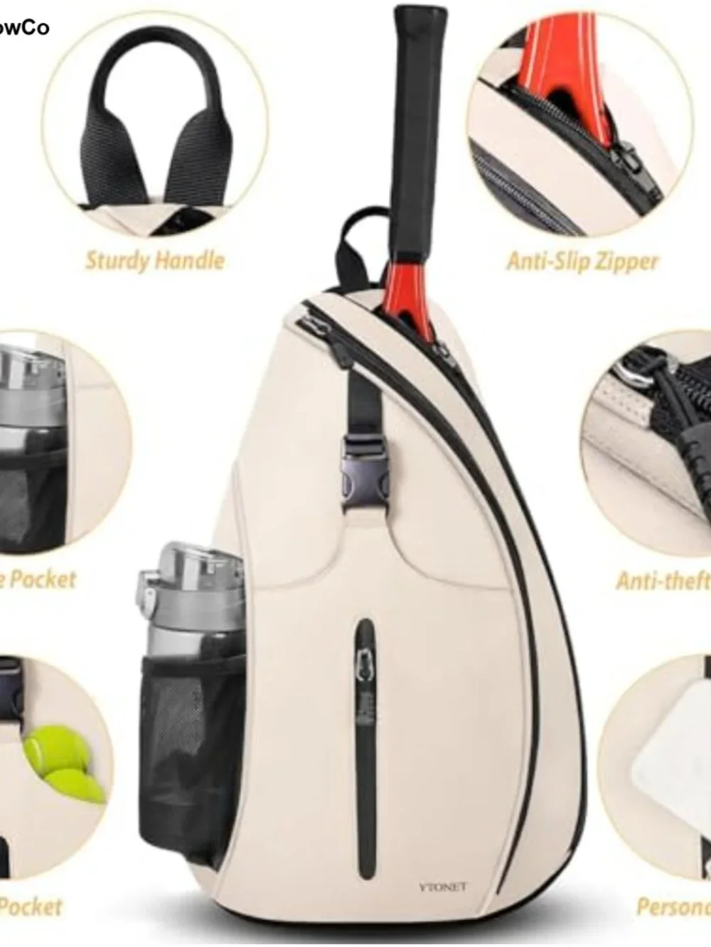 Tennis Sling Backpack Crossbody Bag with Adjustable Strap for Men Women